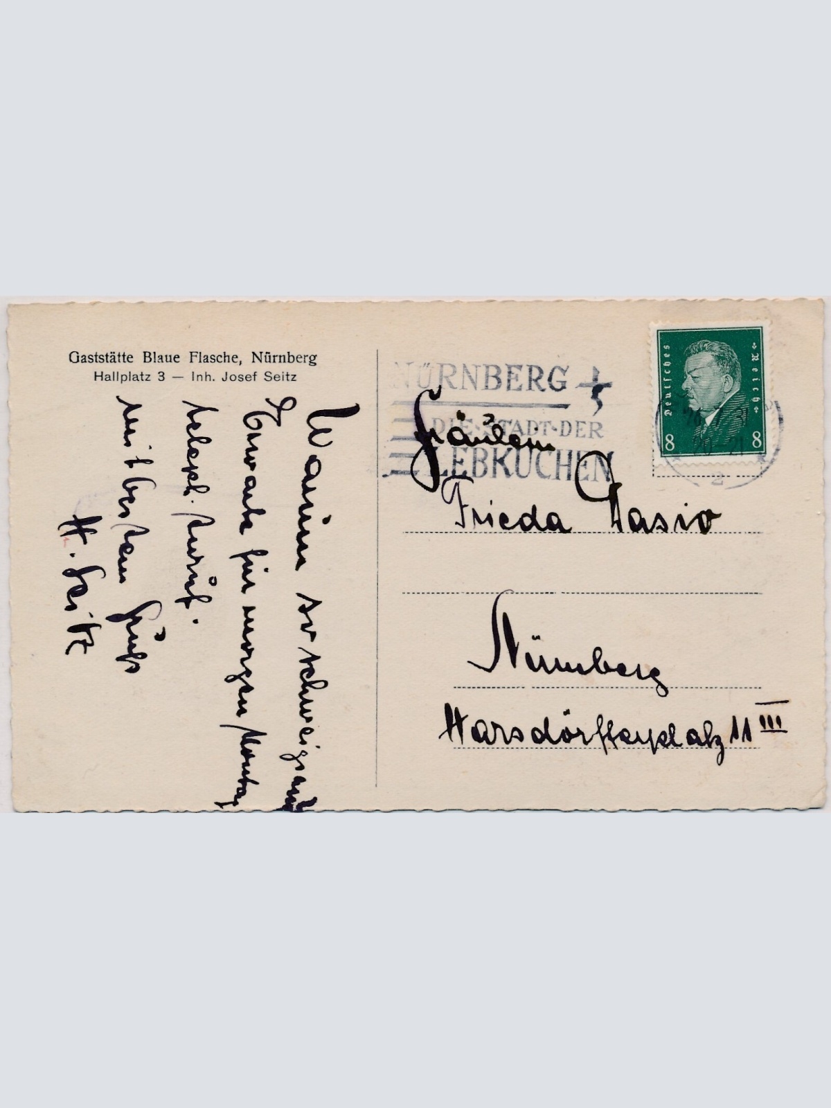 AK, Gaststätte Blaue Flasche, Nürnberg, Bayern (S1608)