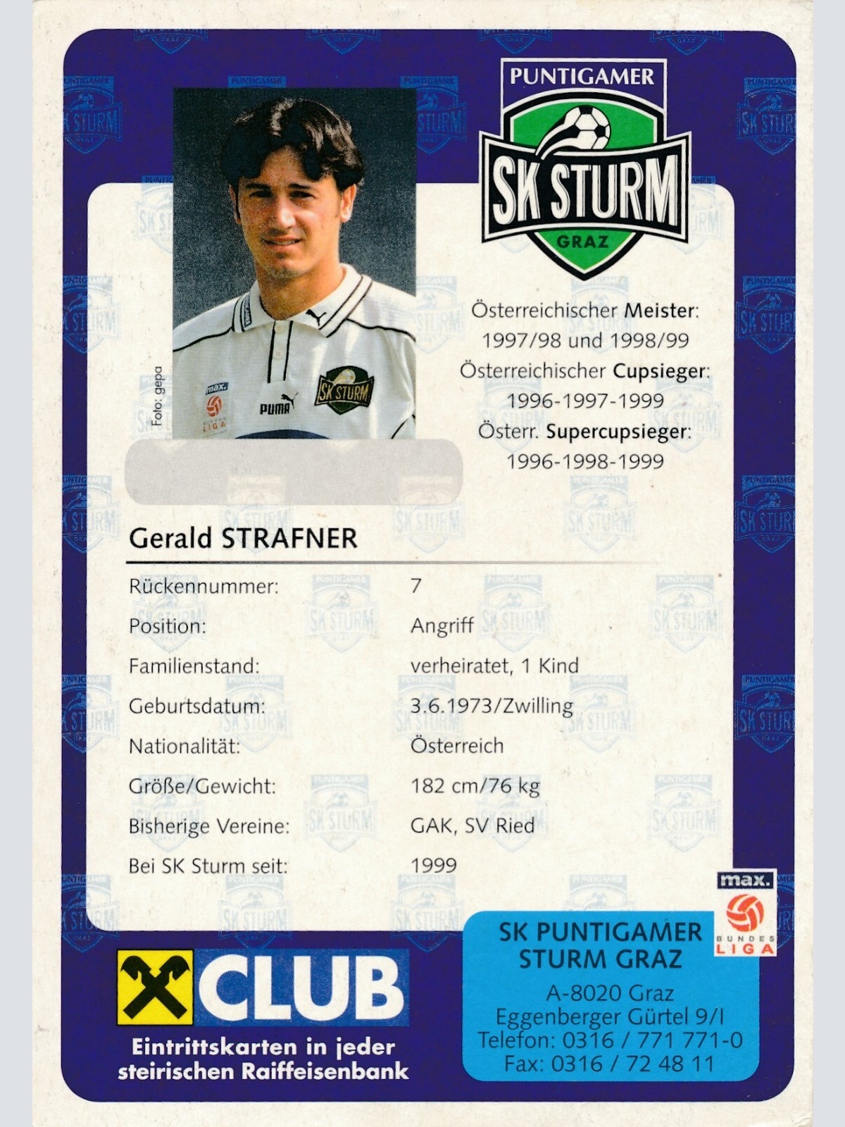 AK, Autogramm-Karte, Gerald Strafner, SK Sturm (S1625)