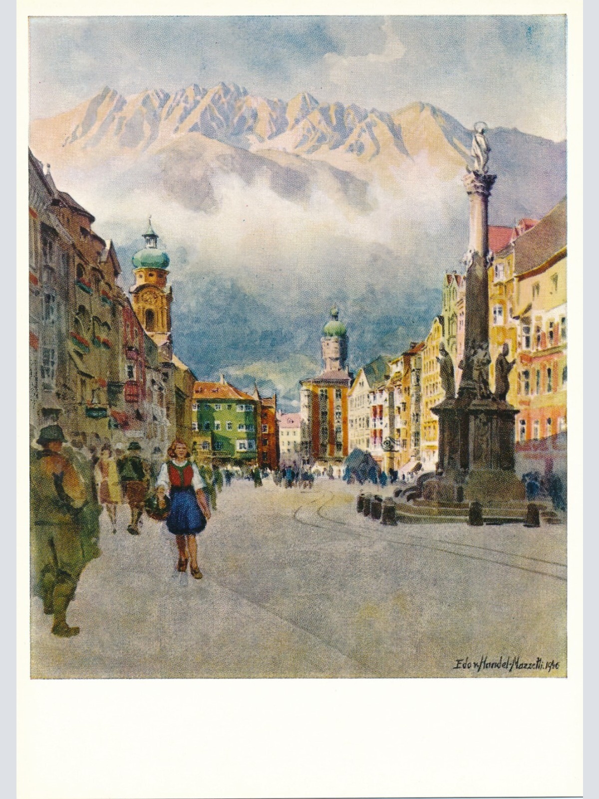 Künstlerserie Innsbruck, Nr. 11, Nordkette über Maria-Theresienstr Tirol (S1554)