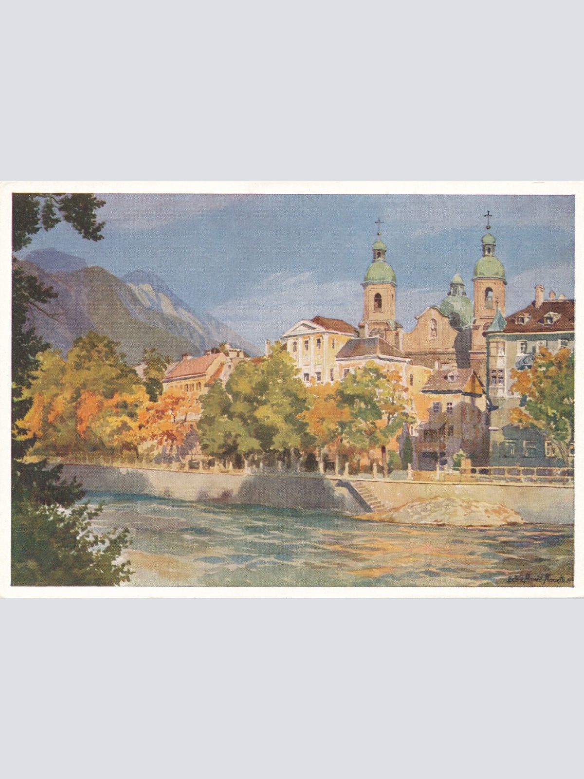 AK, Innsbruck, Partie am Inn mit Pfarrkirche, Tirol (S1556)
