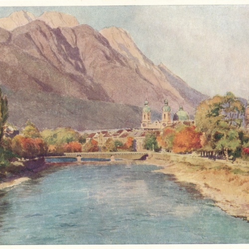 Künstlerserie Innsbruck, Nr. 8, Inn mit Pfarrkirche und Bettelwurf Tirol (S1557)