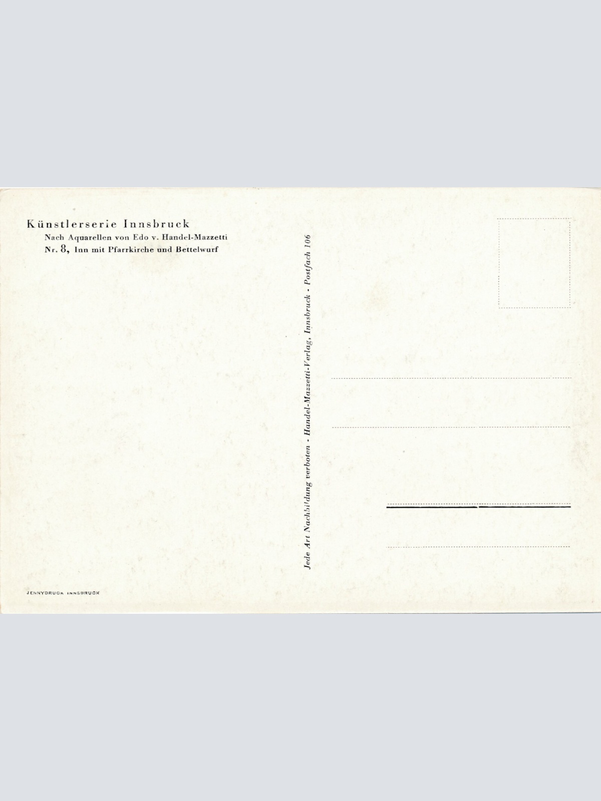 Künstlerserie Innsbruck, Nr. 8, Inn mit Pfarrkirche und Bettelwurf Tirol (S1557)