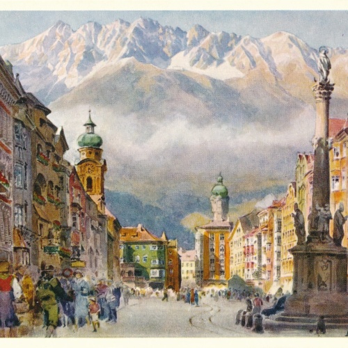 Künstlerserie Innsbruck, Nr. 5, Maria-Theresienstr. mit Nordkette Tirol (S1558)