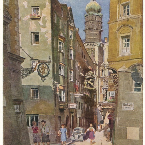 Künstlerserie Innsbruck, Nr. 2, Seilergasse mit Stadtturm, Tirol (S1560)