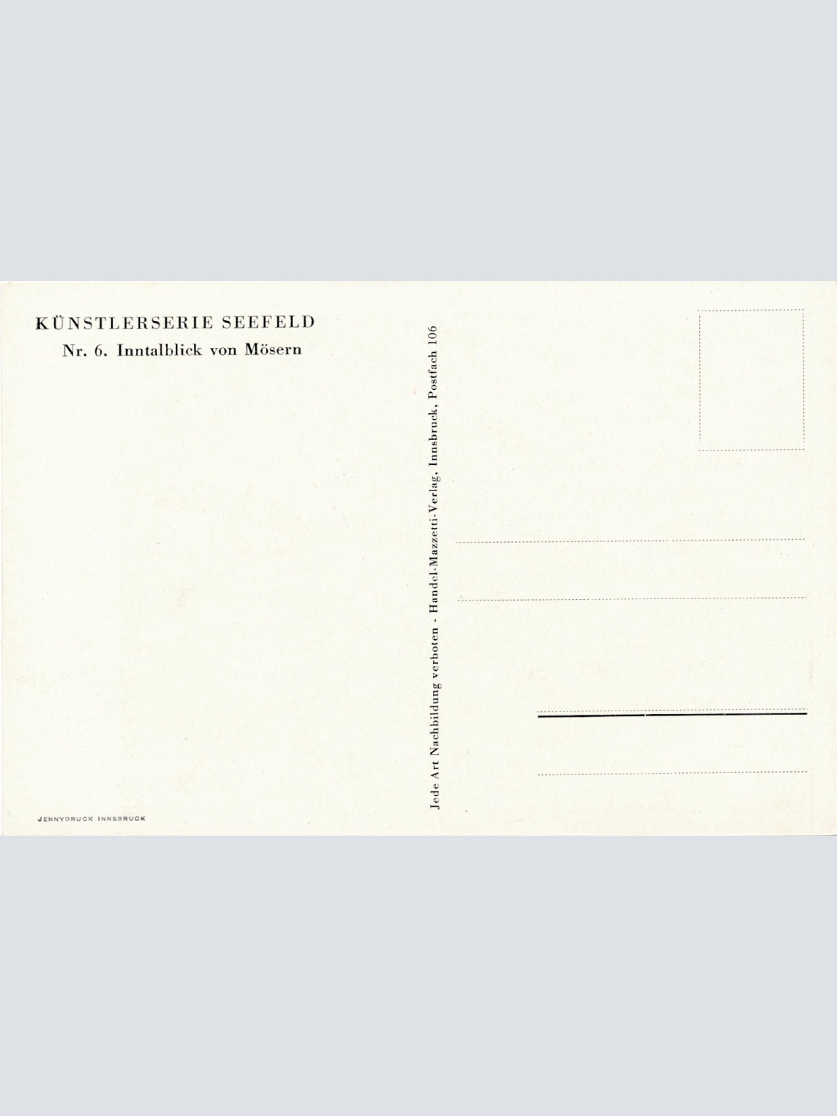 AK, Künsterserie Seefeld, Nr. 6 Inntalblick von Mösern, Tirol (S1546)