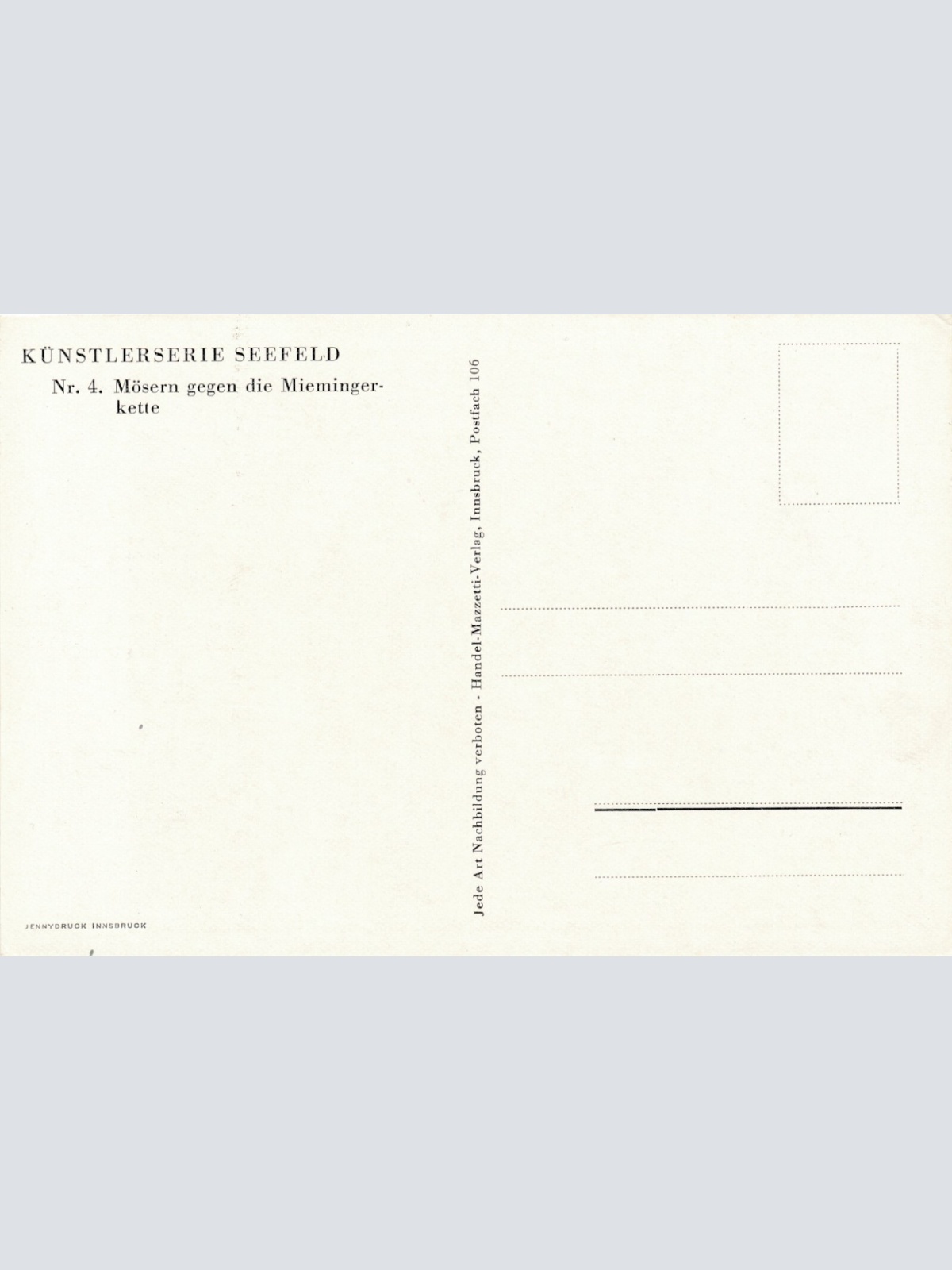 AK Künstlerserie Seefeld, Nr. 4. Mösern gegen die Miemingerkette, Tirol (S1549)