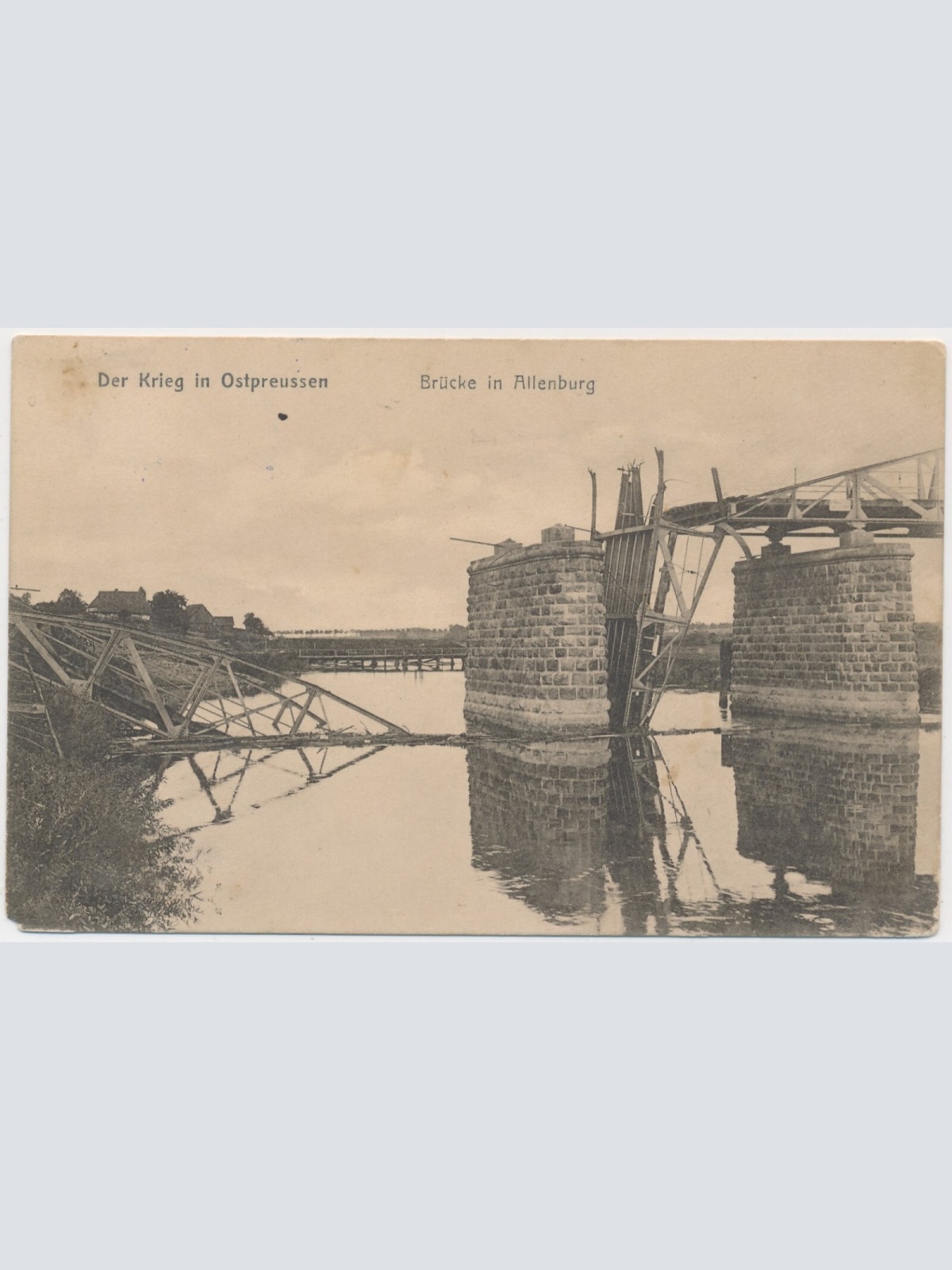 AK, Der Krieg in Ostpreussen, Brücke in Allenburg (S1900)