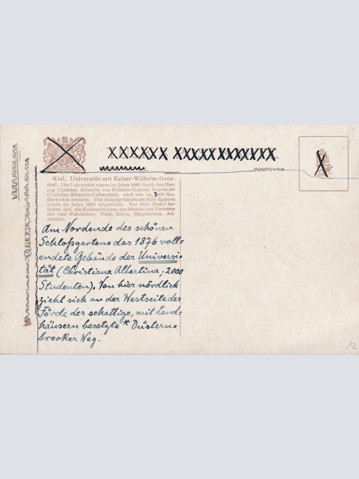 AK, Kiel, Universität u. Kaiser Wilhelm Denkmal, Schleswig-Holstein (S1861)