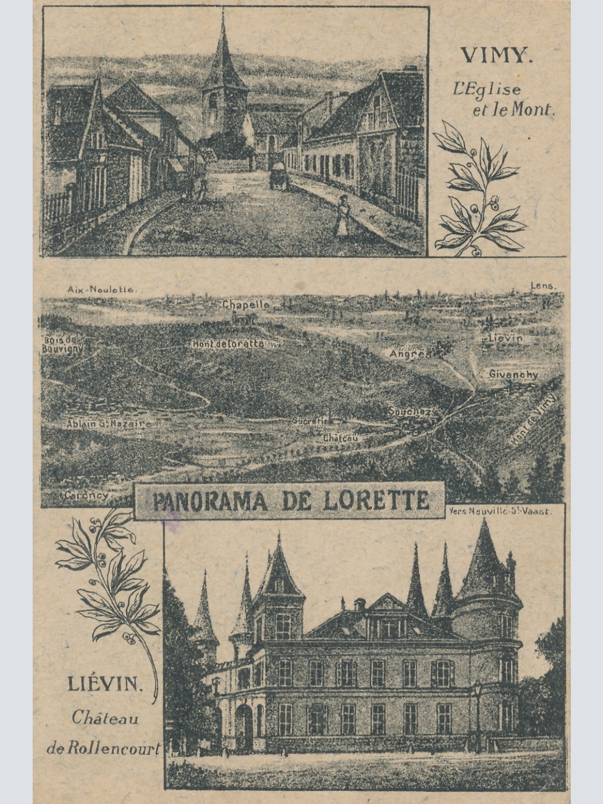 AK, Vimy, L'Eglise et le Mont, Panorama de Lorette (S1964)