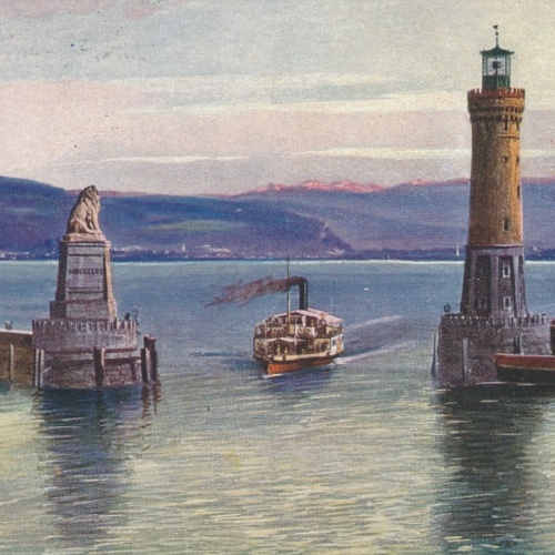 AK, Lindau in Bayern, Hafeneinfahrt, Leuchtturm (S1728)