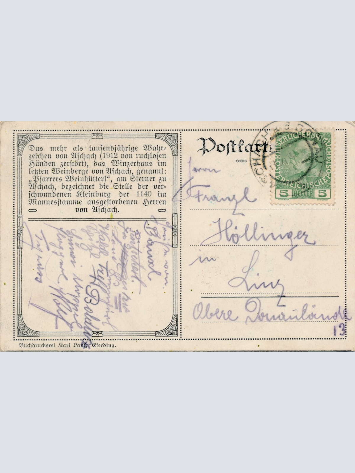 AK aus Aschach an der Donau Winzerhaus - Pfarrers Weinhüterl OÖ  (6345)