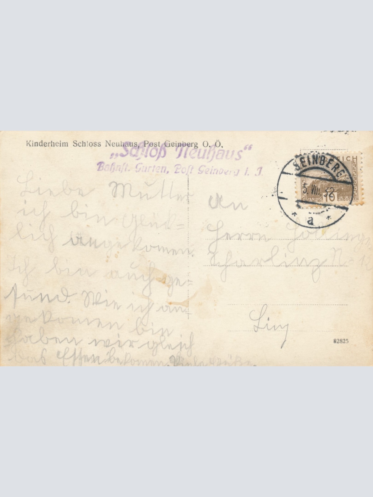 AK vom Kinderheim Schloss Neuhaus Post Geinberg Oberösterreich  (6347)