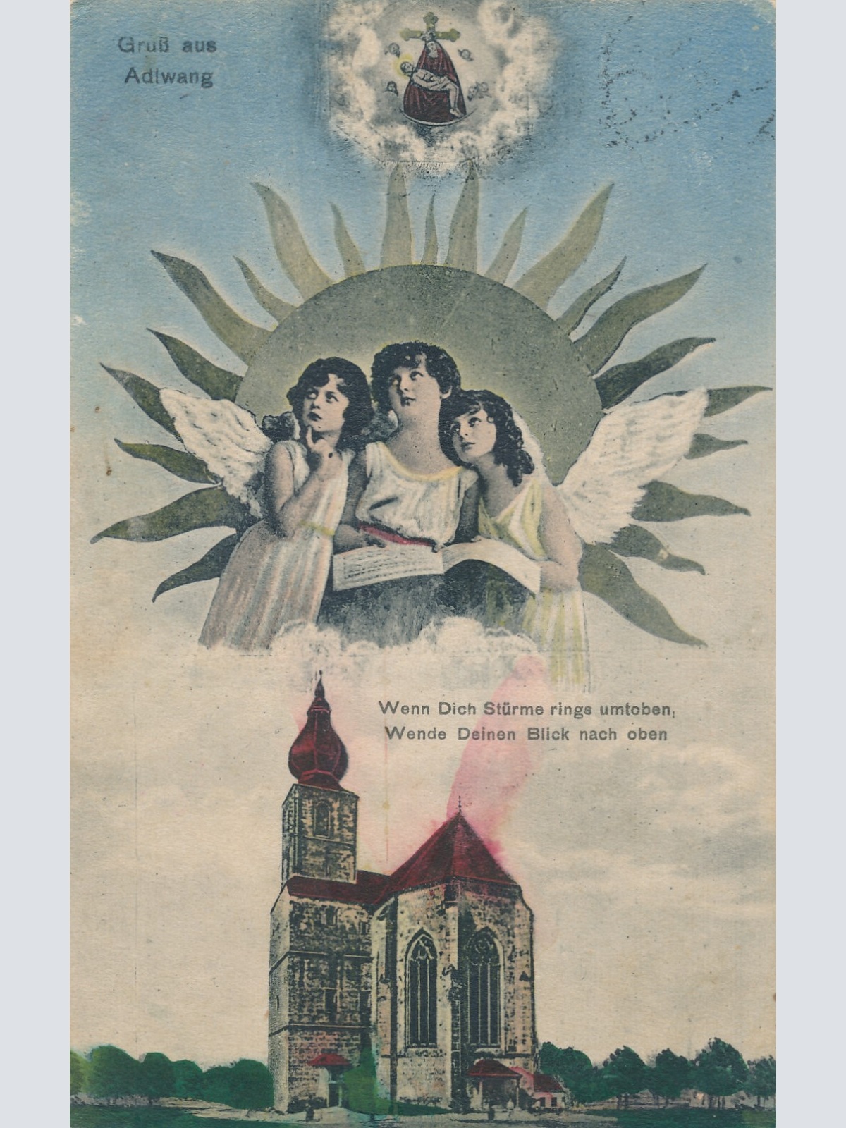 AK gruss aus Adlwang mit Engel und Kirche Oberösterreich (6115)