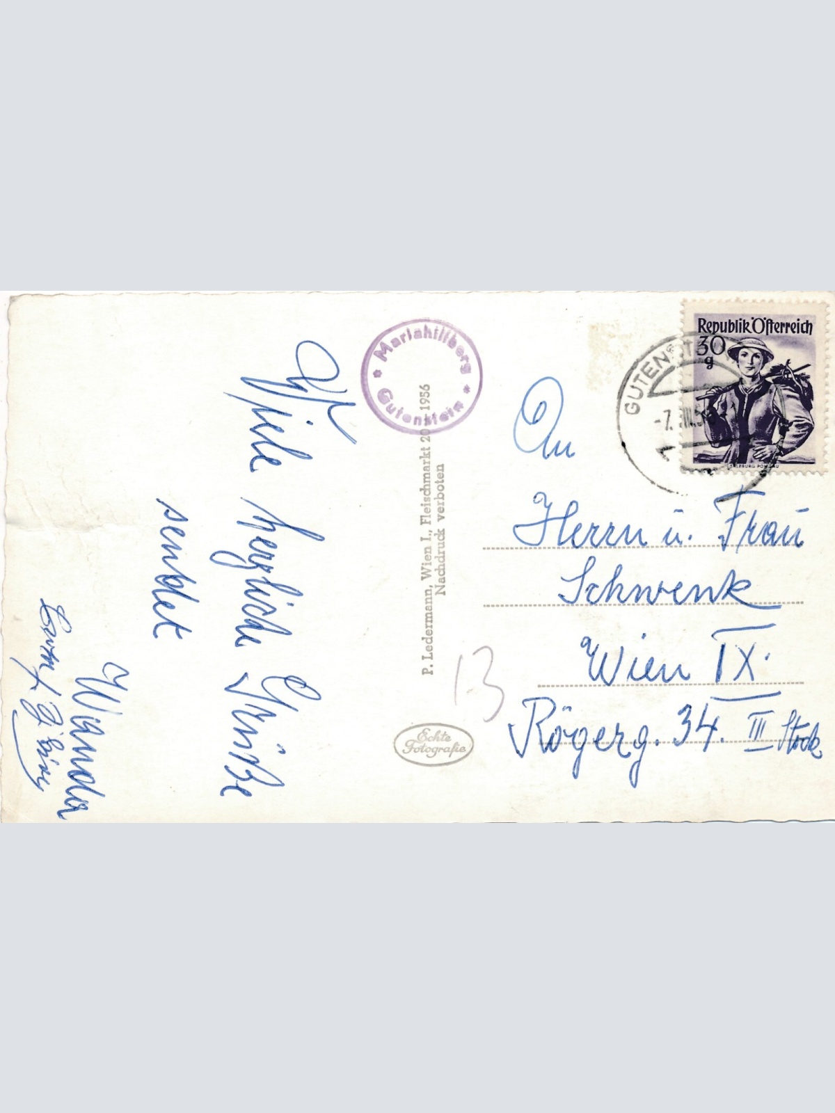 AK vom Mariahilferberg mit Gasthof Moser Niederösterreich (6894)