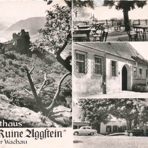 AK aus Wachau mit Gasthaus zur Ruine Aggstein Niederösterreich (6880)