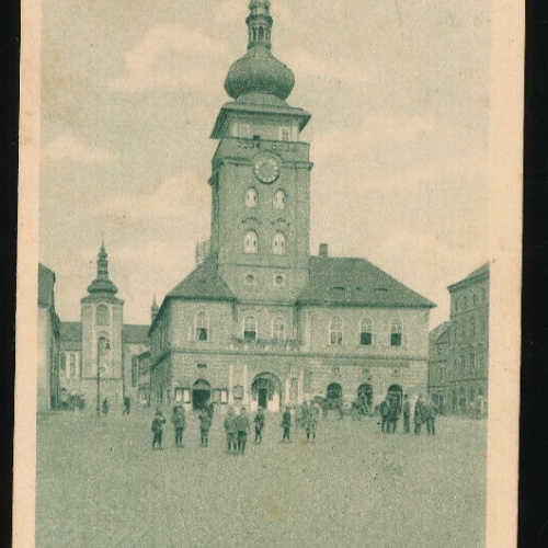 AK aus Saaz Ringplatz mit Rathaus Tschechoslowakei (5976)