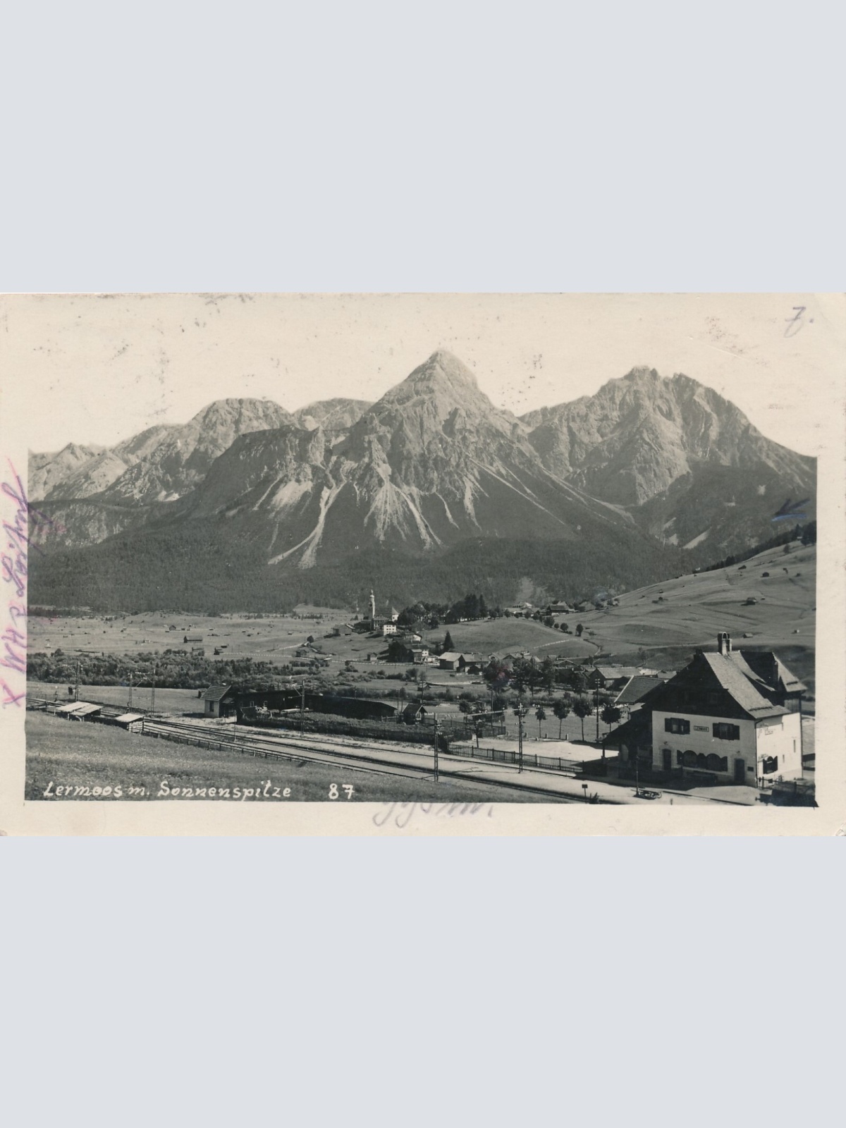 AK aus Lermoos mit Sonnenspitze und Bahnhof Tirol (6964)