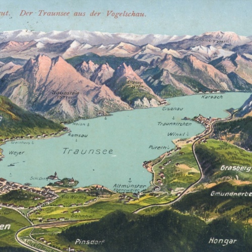 AK der Traunsee aus der Vogelschau Oberösterreich (6755)