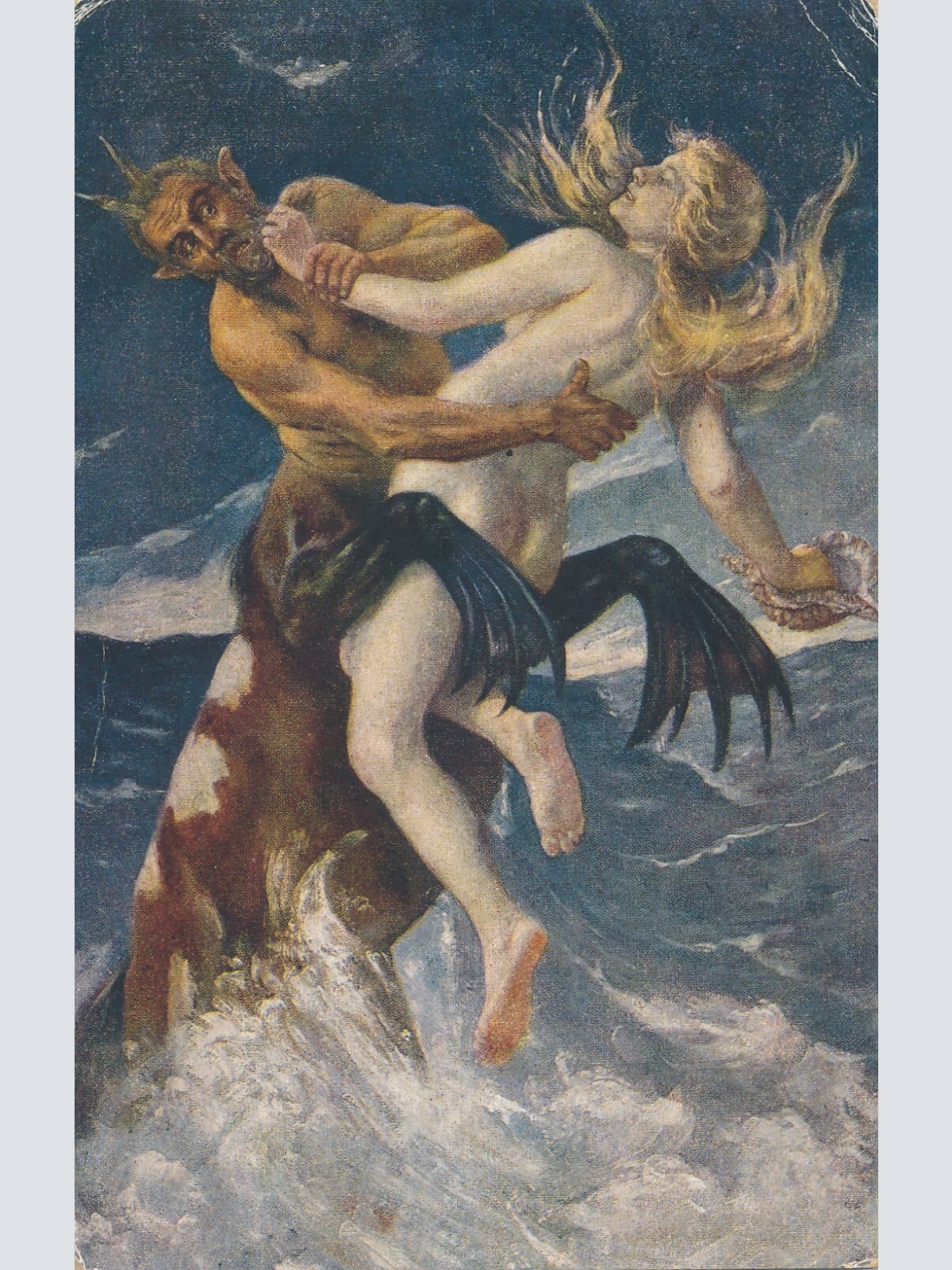 Künstlerische Sagen und Legenden Karte Liebeskampf Frau mit Seeungeheuer (6503)