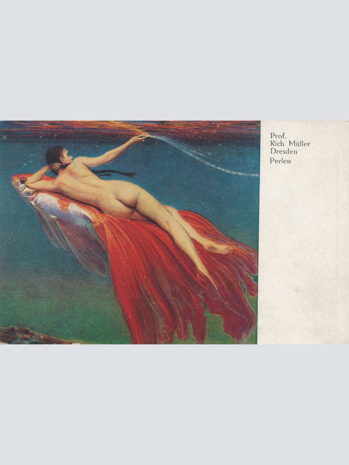 Künstlerische Sagen und Legenden Karte Perlen Frau schwimmt mit Goldfisch (6502)