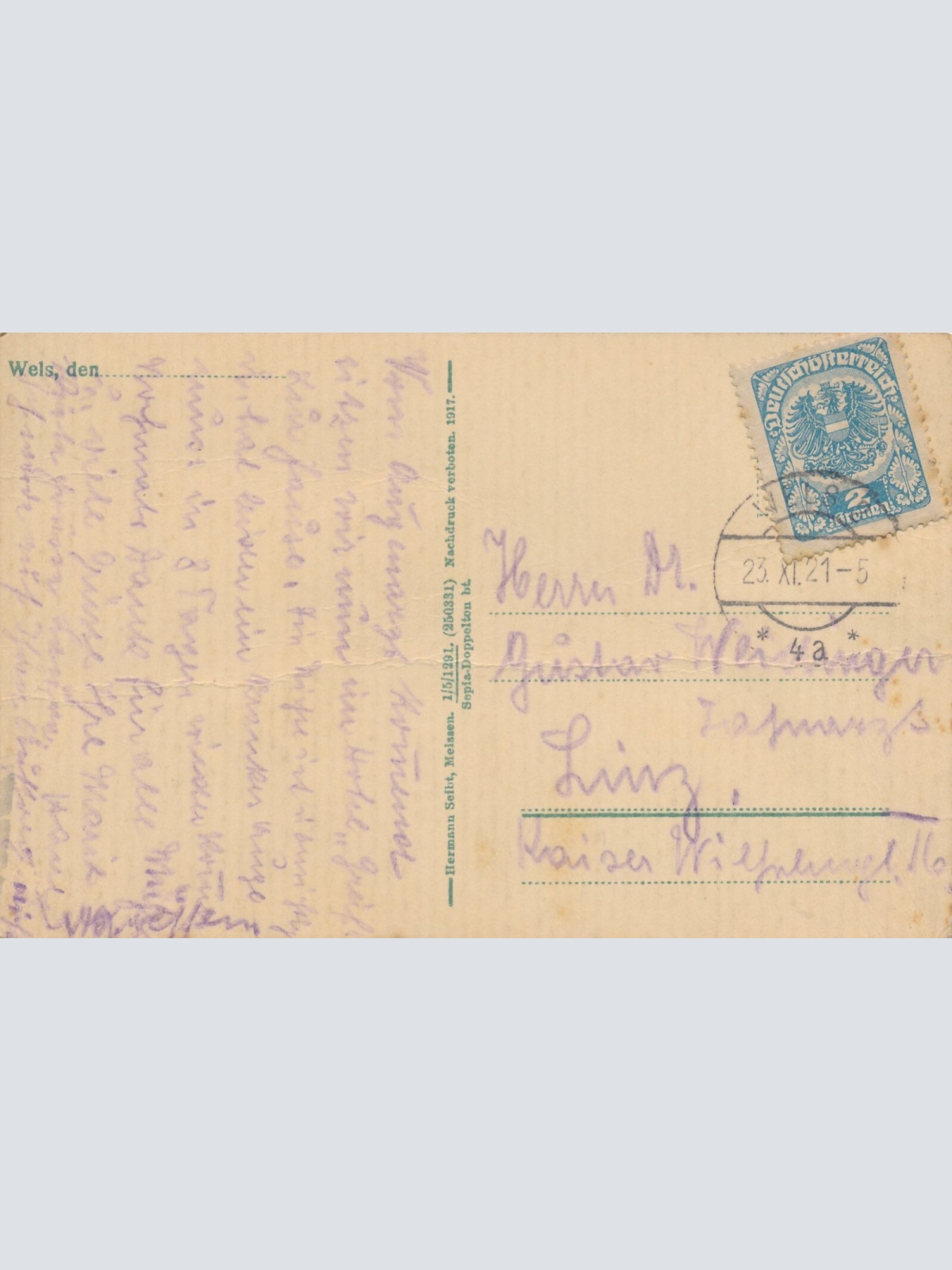 AK aus Wels mit Kaiser Josefplatz Oberösterreich (7457)