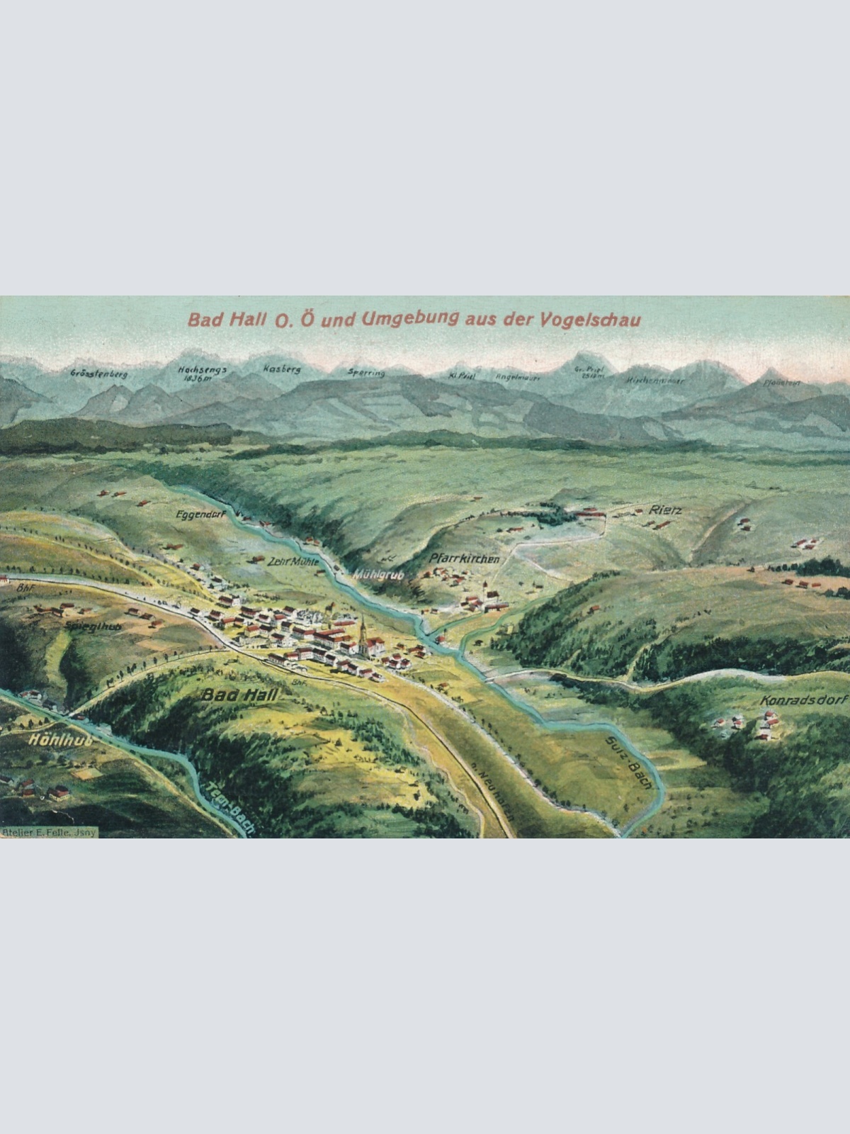 AK aus Bad Hall und Umgebung aus der Vogelschau Oberösterreich (7055)