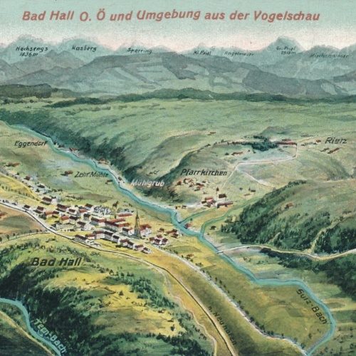 AK aus Bad Hall und Umgebung aus der Vogelschau Oberösterreich (7055)