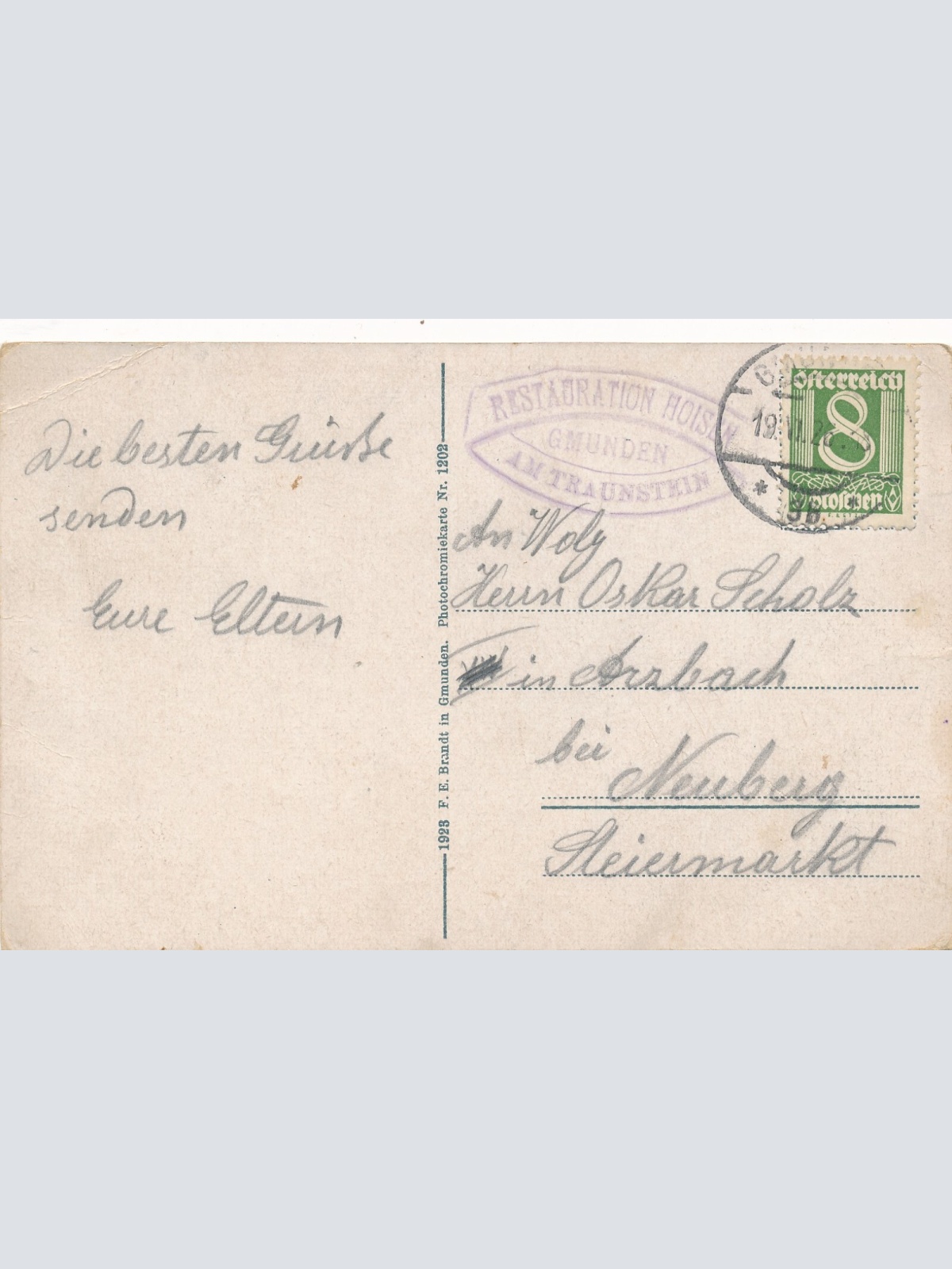 AK aus Gmunden mit Gasthof Hoisn und Dampfer Oberösterreich (7691)