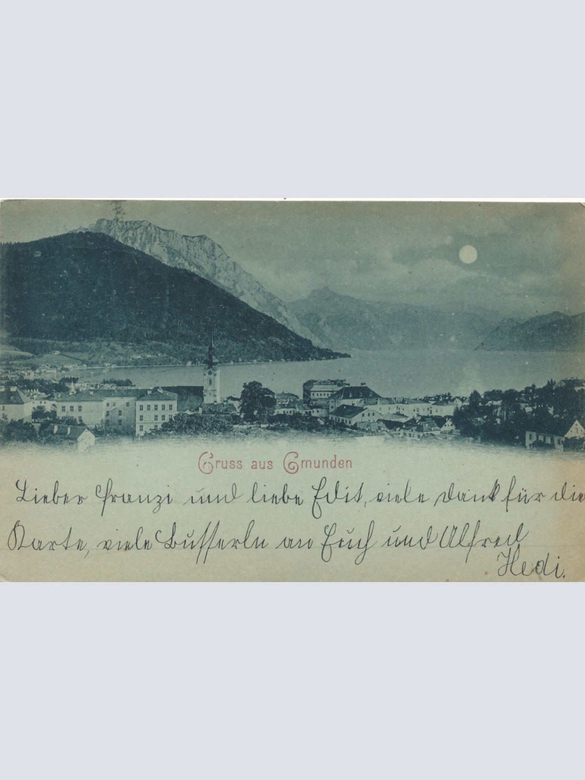 Mondschein - Karte aus Gmunden mit Schloss Ort Oberösterreich (7695)