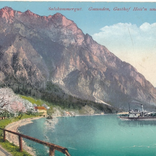 AK aus Gmunden mit Gasthof Hoisn und Dampfer Oberösterreich (7703)