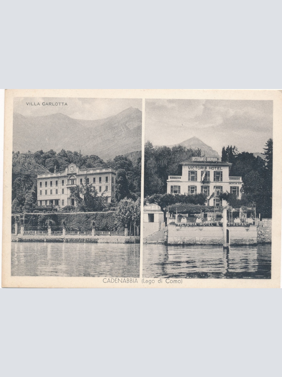 AK aus Cadenabbia mit Ristorante Brumana und Villa Carlotta Italien (7758)