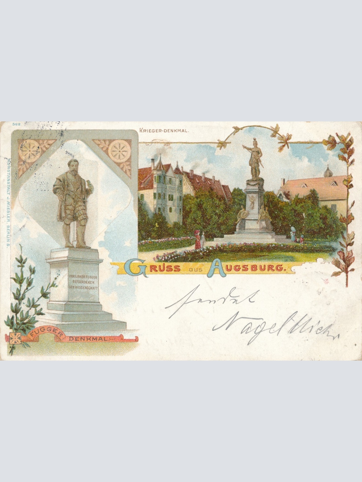 Litho - Karte gruss aus Augsburg Bayern (7587)