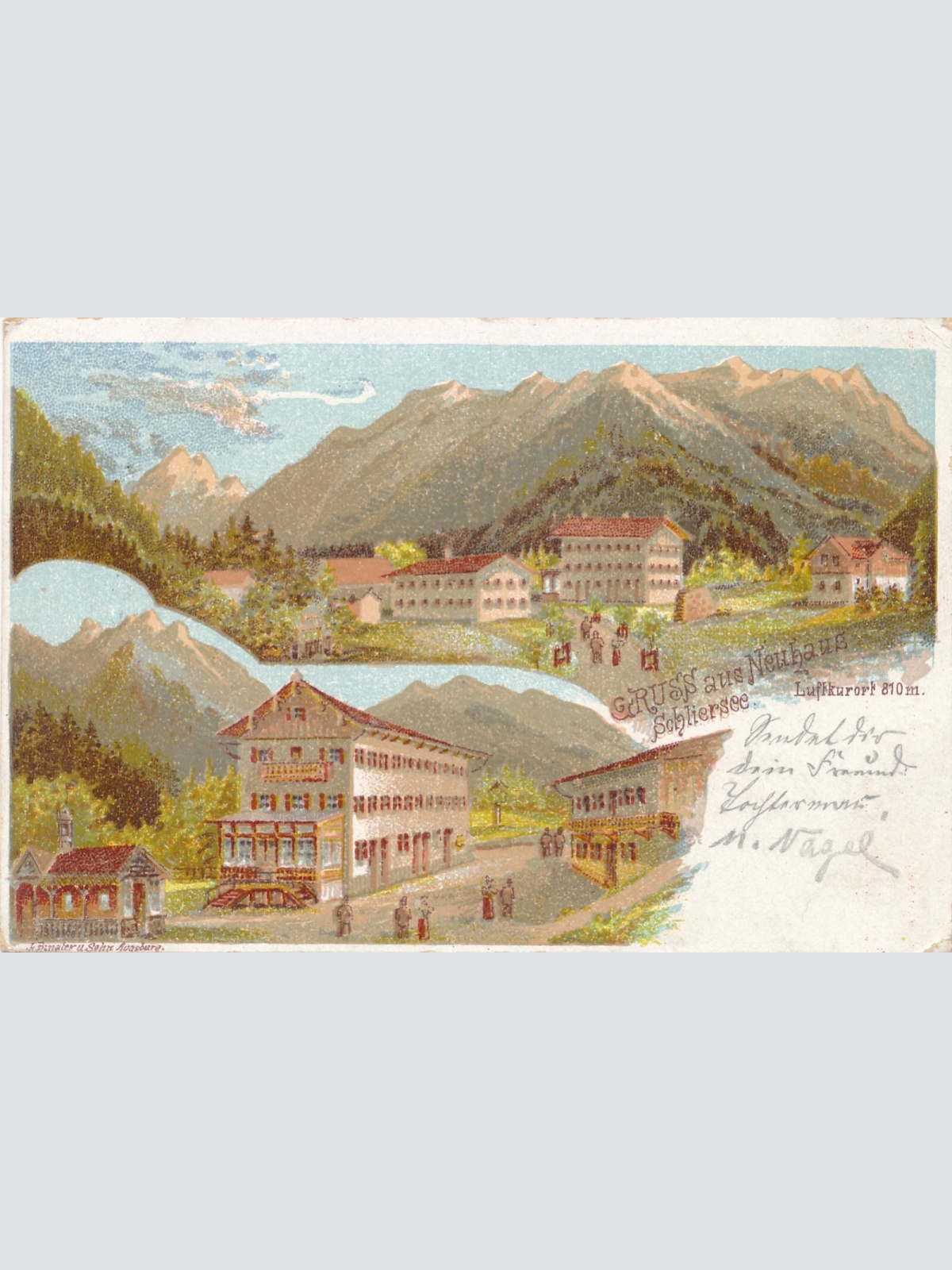 Litho - Karte aus Neuhaus Schliersee Bayern (7582)