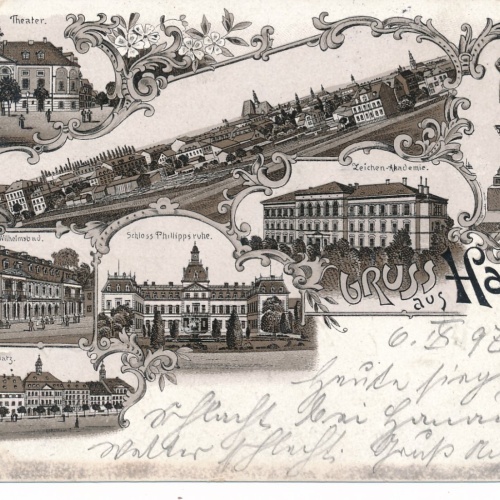 Litho - Karte gruss aus Hanau Hessen (7571)