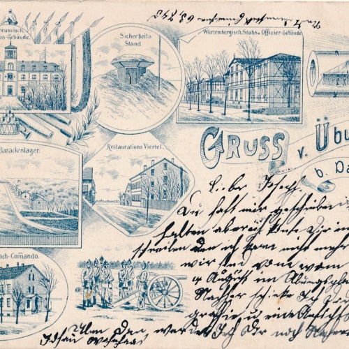 Litho - Karte gruss vom Übungsplatz bei Darmstadt Hessen (7572)