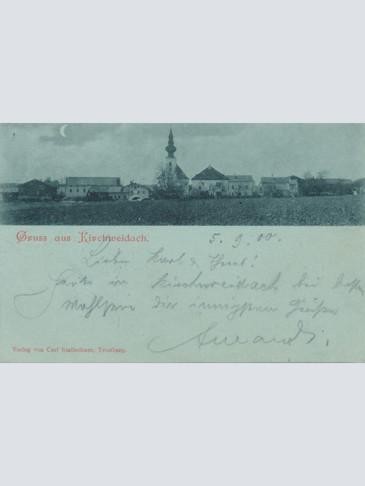 Mondschein - Karte gruss aus Kirchweidach Bayern (7574)
