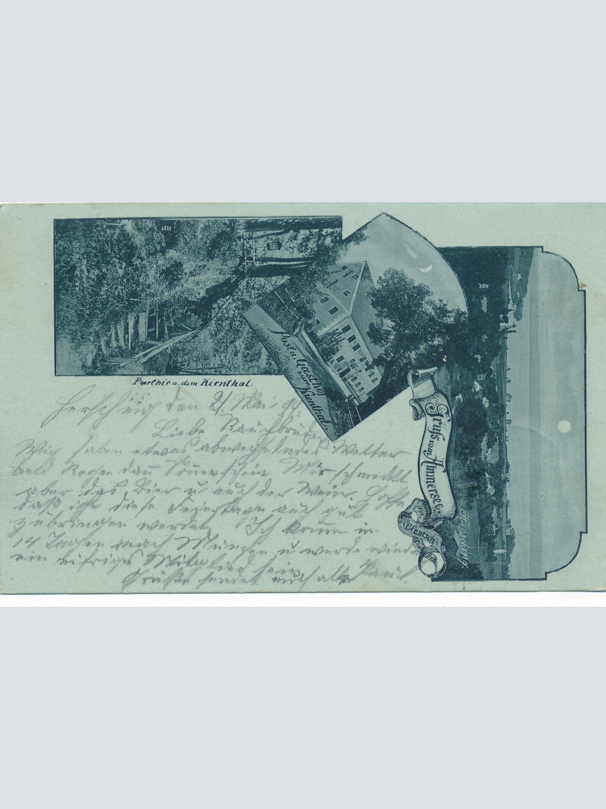 Mondschein - Karte gruss vom Ammersee mit Gasthof zum Kienthal Bayern (7575)