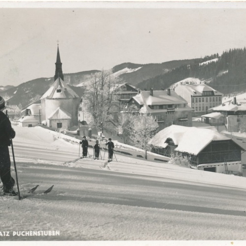 AK aus Puchenstuben Wintersportplatz mit Kinder Niederösterreich (7890)