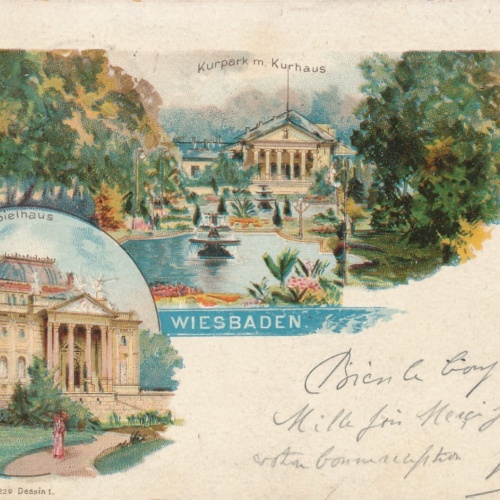 Litho - Karte gruss aus Wiesbaden Hessen (6623)