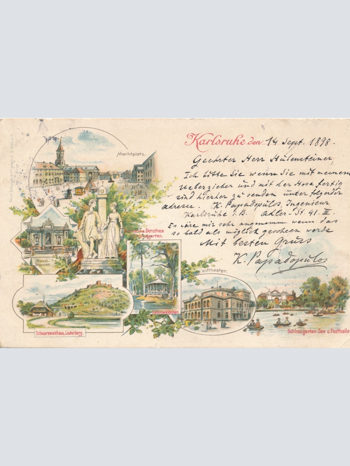 Litho - Karte gruss aus Karlsruhe Baden - Württemberg (6618)