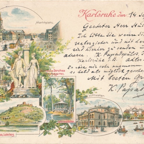 Litho - Karte gruss aus Karlsruhe Baden - Württemberg (6618)
