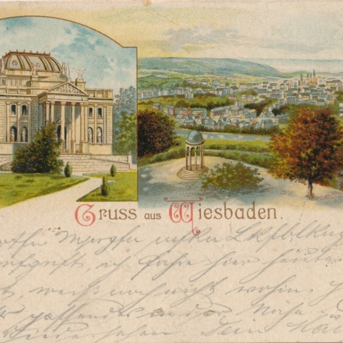 Litho - Karte gruss aus Wiesbaden Hessen (6624)