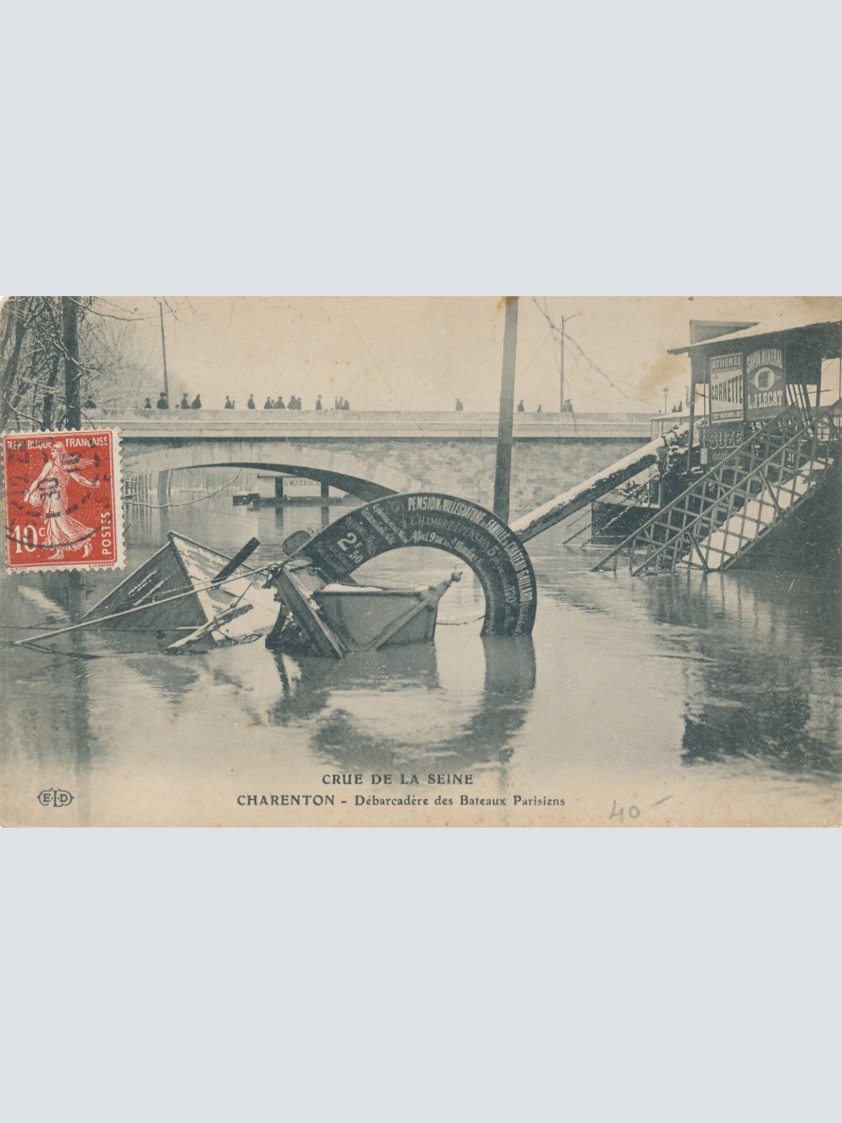 AK aus Charenton Hochwasserkatastrophe Frankreich 1910 (6590)