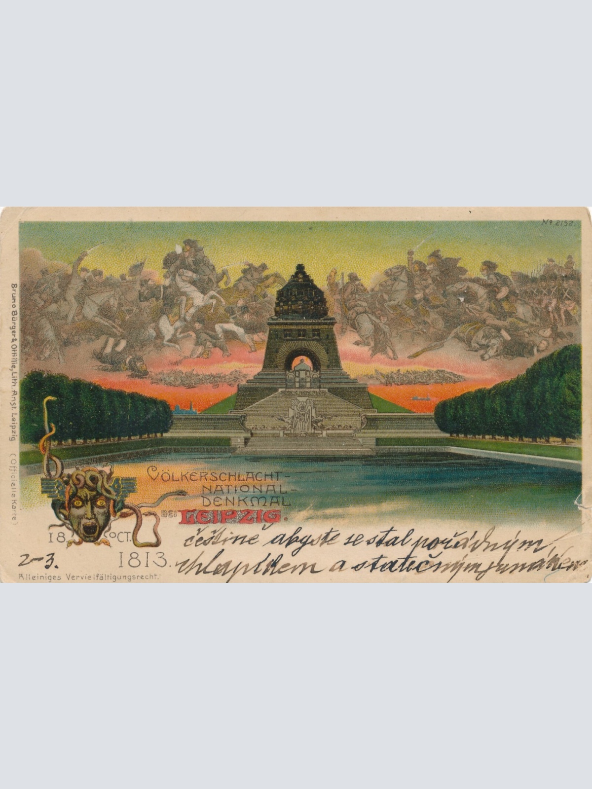 Litho - Karte gruss aus Leipzig Völckerschlacht Denkmal 1813 Sachsen (6592)