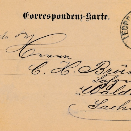 Geschäfts - Postkarte 1889 aus Leopoldstadt Brüder Allina (8537)