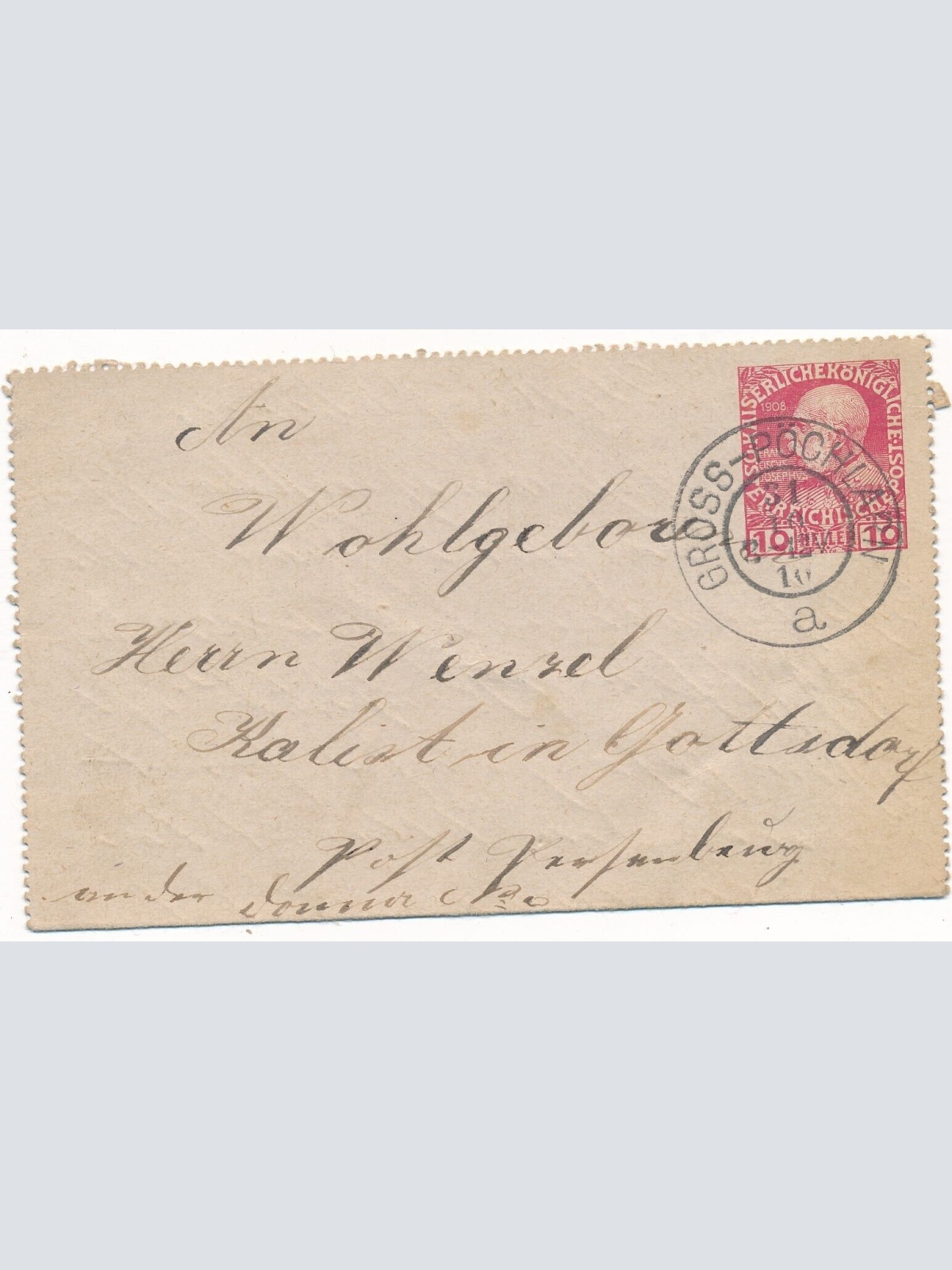 Ganzsachen - Kartenbrief 1910 aus Gross Pöchlarn (8541)