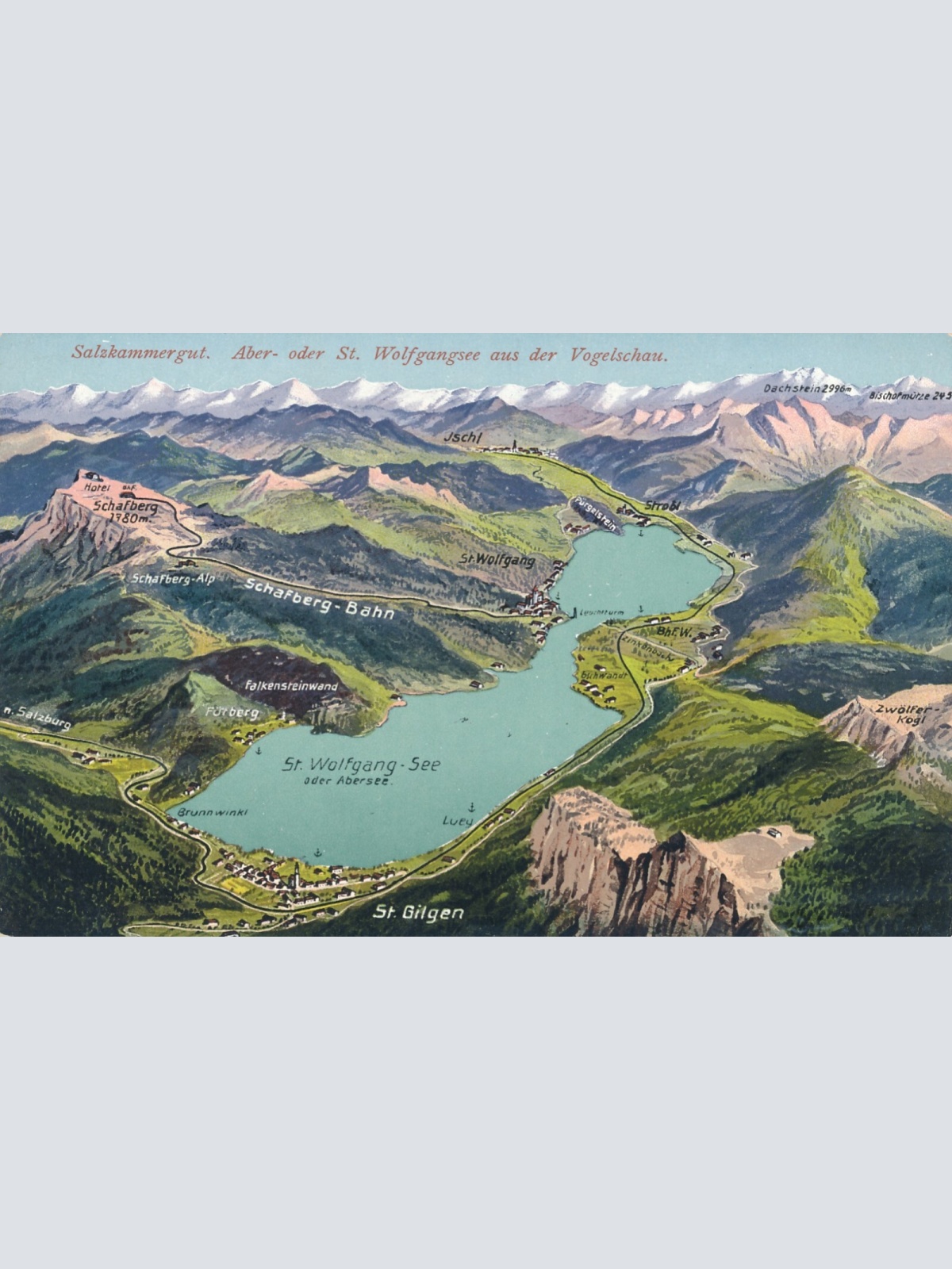 AK der Wolfgangsee aus der Vogelschau Oberösterreich Ansichtskarte (8514)