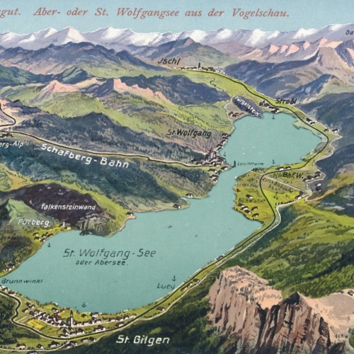 AK der Wolfgangsee aus der Vogelschau Oberösterreich Ansichtskarte (8514)