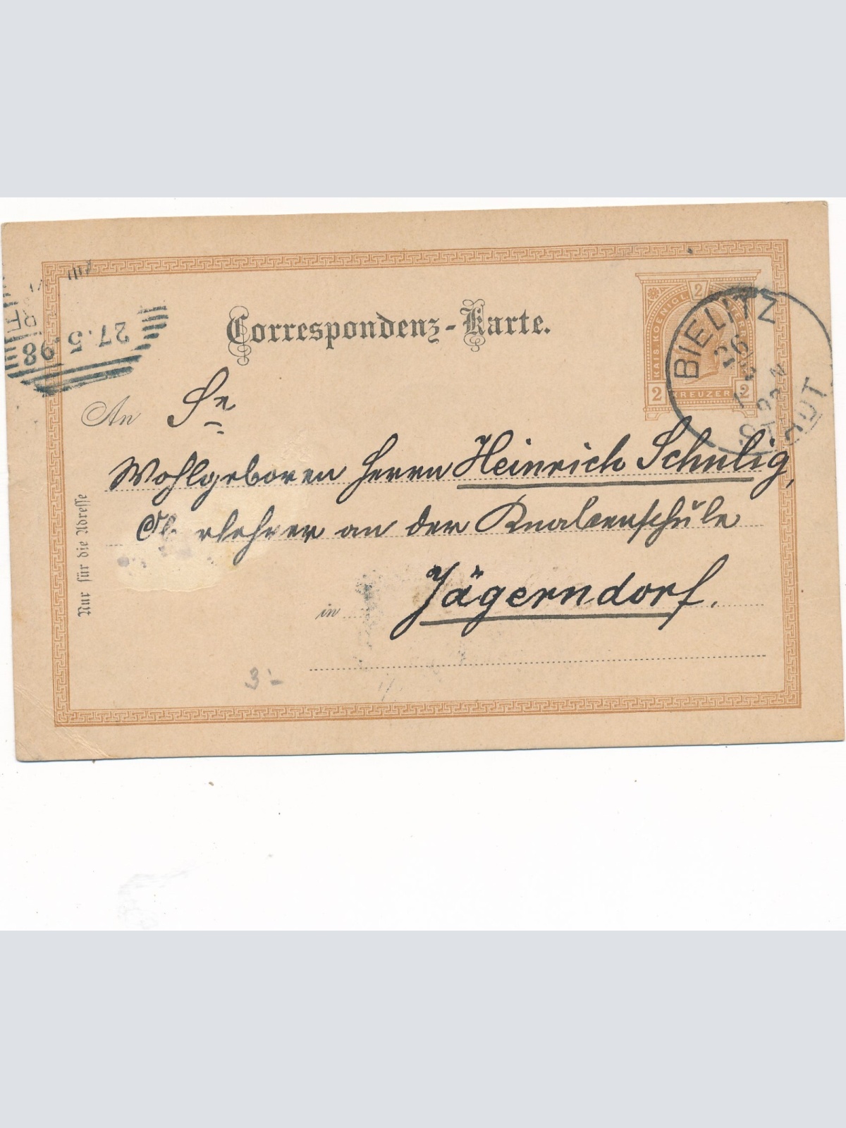 2 Kreuzer Ganzsachen - Karte 1898 aus Bielitz Stadt (8544)