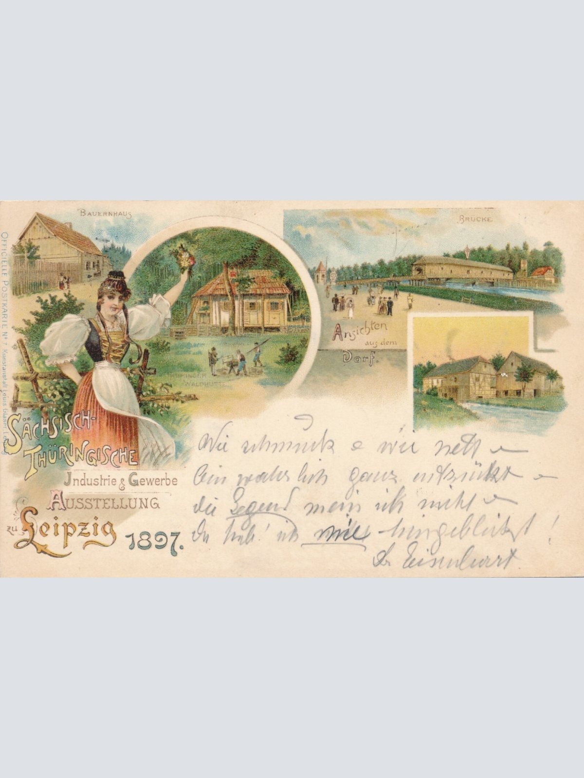 Litho - Karte gruss aus Leipzig Industrei Gewerbe Ausstellung 1897 (6593)